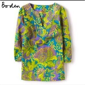 Boden Multi Colored Stitched V Neck Floral Tunic size 6